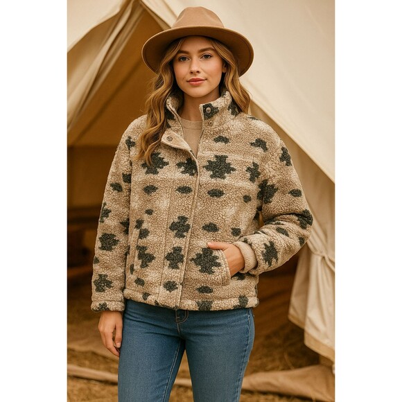 Thread + Supply Sherpa Fluffy Fleece Aztec Jacket Womens Sz XL Boho Southwest - Picture 8 of 14